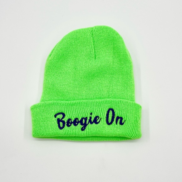 Accessories - Neon Green Beanie “Boogie On” in Purple